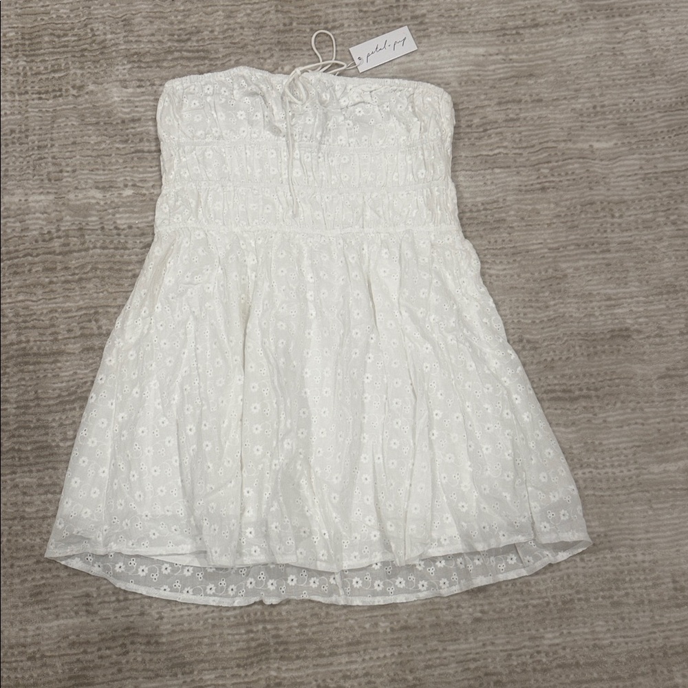 White Strapless Eyelet Dress